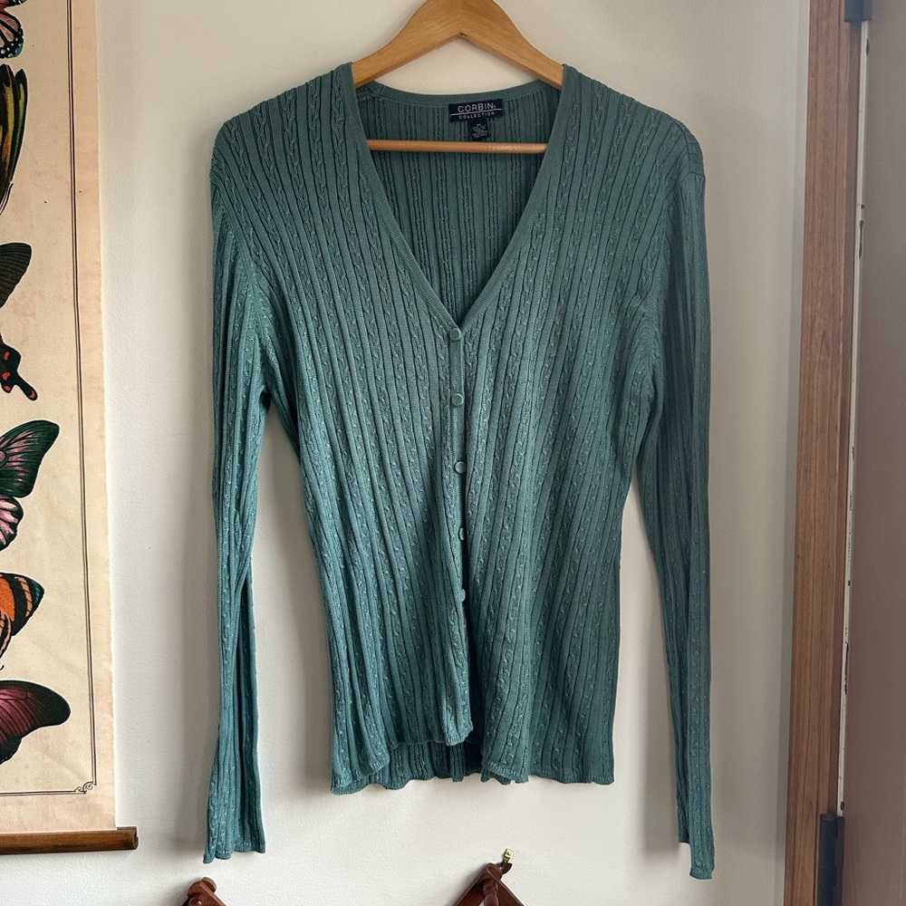 Vintage Silk Blue Button-Up Cardigan